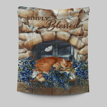 Simply Blessed Sleeping Cat Stone Wall Tapestry Wall Art - Bible Verse Tapestry Art - Inspirational Art -  Christian Indoor Wall Tapestries