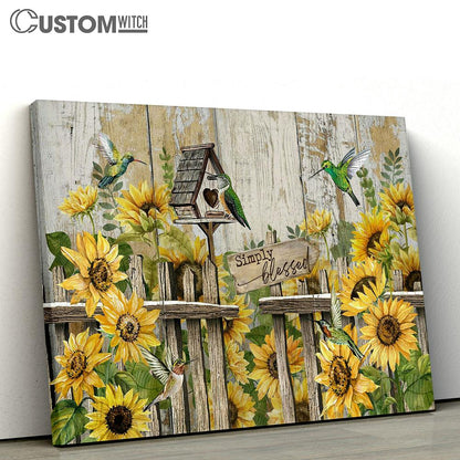 Simply Blessed Sunflower Hummingbird Canvas Art - Bible Verse Wall Art - Wall Decor Christian