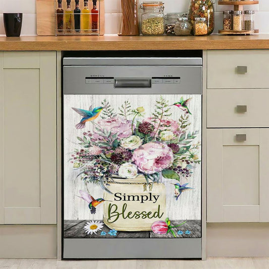 Simply Blessed Sunflower Hummingbird Dishwasher Cover, Inspirational Dishwasher Wrap, Christian Kitchen Decoration