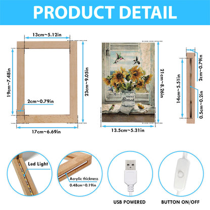 Simply Blessed Sunflower Hummingbird Frame Lamp Print - Inspirational Frame Lamp Art - Christian Art Home Decor