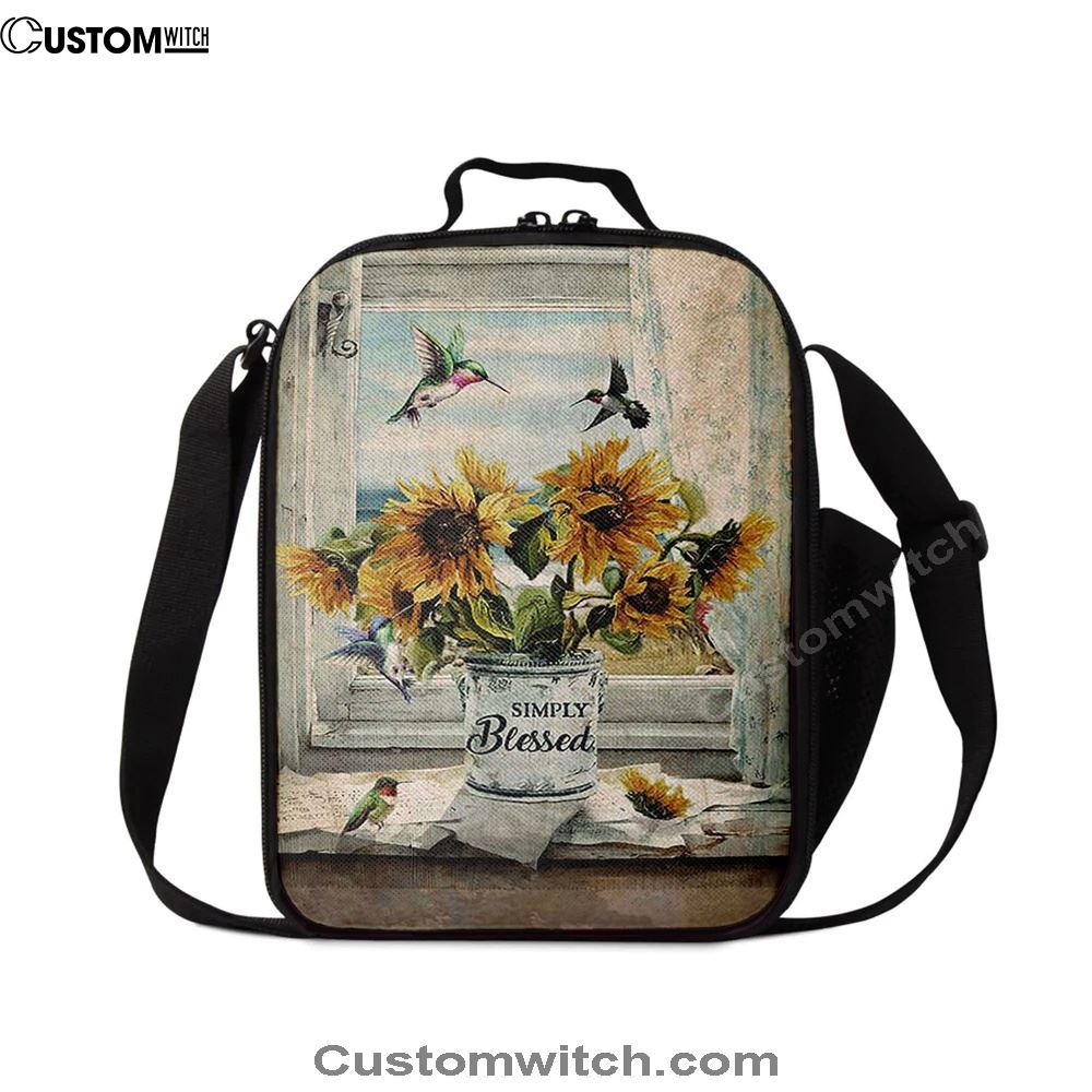 Simply Blessed Sunflower Hummingbird Lunch Bag, Bible Verse Lunch Bag For Men And Women