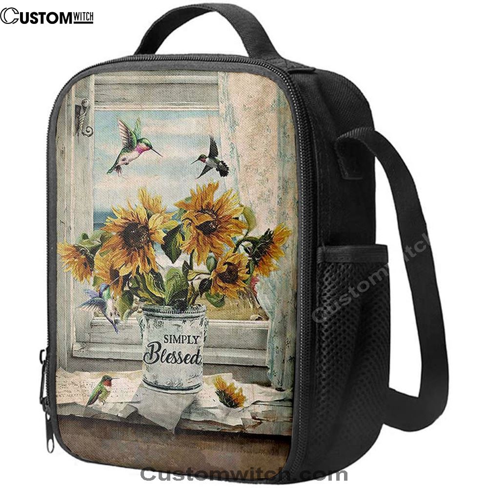 Simply Blessed Sunflower Hummingbird Lunch Bag, Bible Verse Lunch Bag For Men And Women