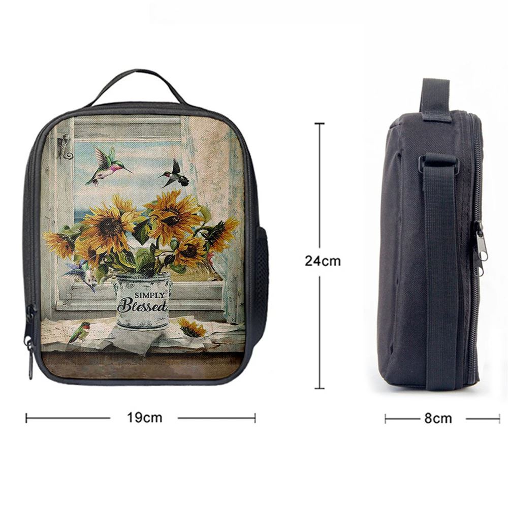 Simply Blessed Sunflower Hummingbird Lunch Bag, Bible Verse Lunch Bag For Men And Women