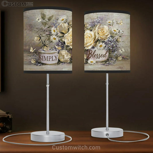 Simply Blessed Vintage Flower Yellow Butterfly Table Lamb Gift - Bible Verse Table Lamb - Religious Bedroom Decor