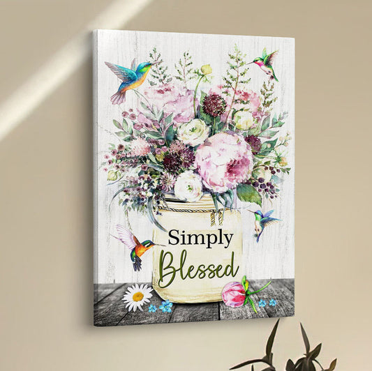 Simply Blessed Wall Art Canvas, Hummingbird Flowers Christian Canvas Wall Art - Bible Verse Wall Decor - Scripture Wall Decor