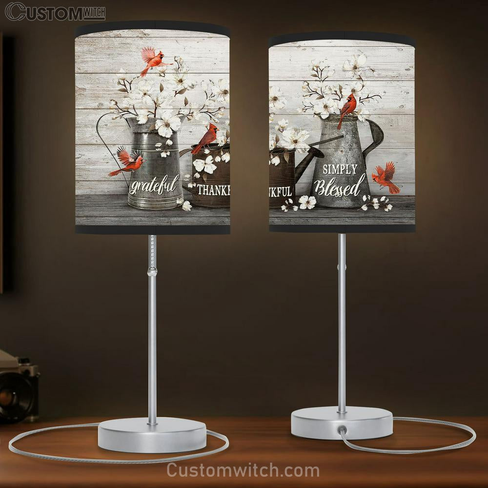 Simply Blessed White Flowers Red Cardinals Table Lamb Art - Bible Verse Lamb Gift - Christian Bedroom Decor