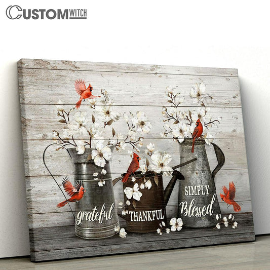 Simply Blessed White Flowers Red Cardinals Canvas Art - Bible Verse Wall Art - Wall Decor Christian