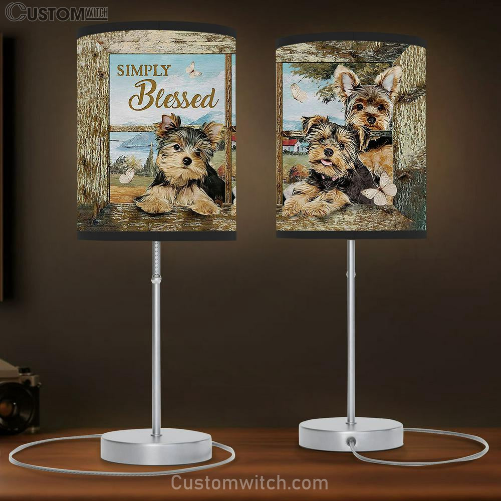 Simply Blessed Yorkshire Terrier Dog White Butterfly Table Lamb Art - Christian Lamb Gift Decor - Bible Verse Table Lamb