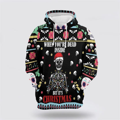 Skull Christmas Dead Inside All Over Print 3D Hoodie For Men & Women, Christmas Hoodie Cute, Christmas Gift, Christmas Fashion
