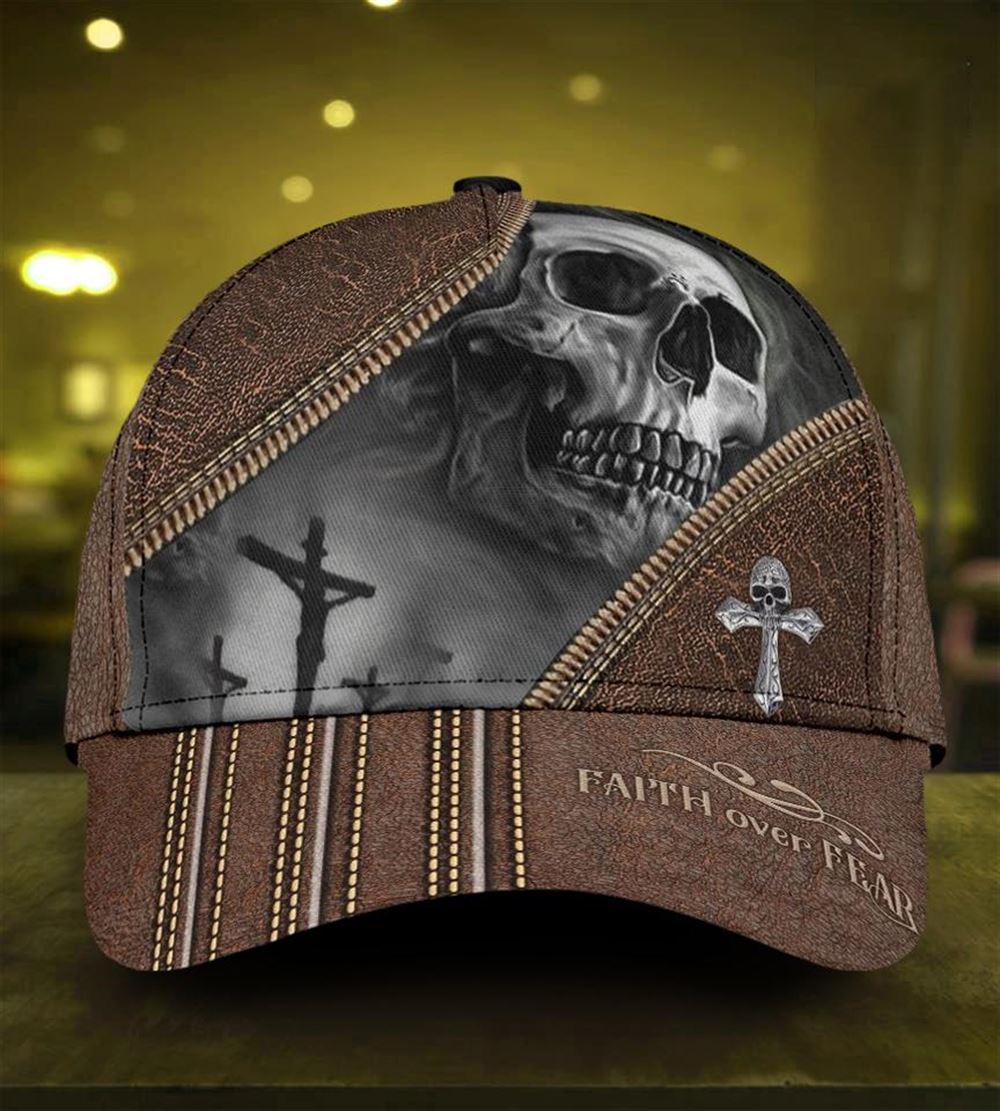 Skull Faith Over Fear Classic All Over Print Baseball Cap, God Cap, Gift Ideas For Male
