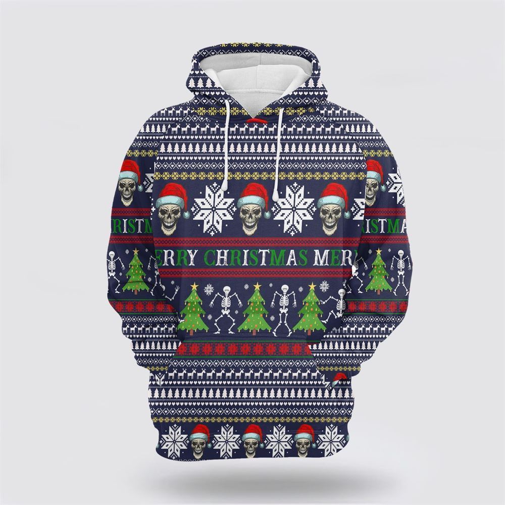 Skull Merry Christmas All Over Print 3D Hoodie For Men & Women, Christmas Hoodie Cute, Christmas Gift, Christmas Fashion