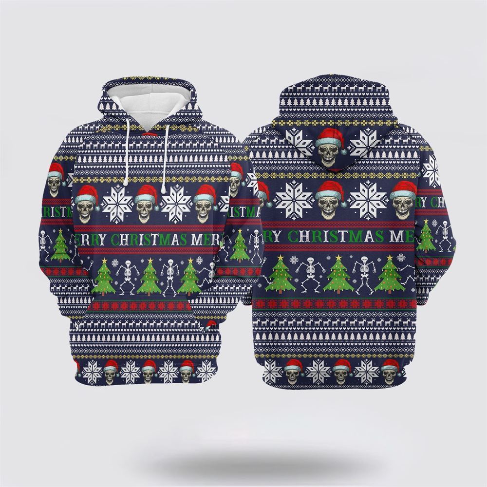 Skull Merry Christmas All Over Print 3D Hoodie For Men & Women, Christmas Hoodie Cute, Christmas Gift, Christmas Fashion