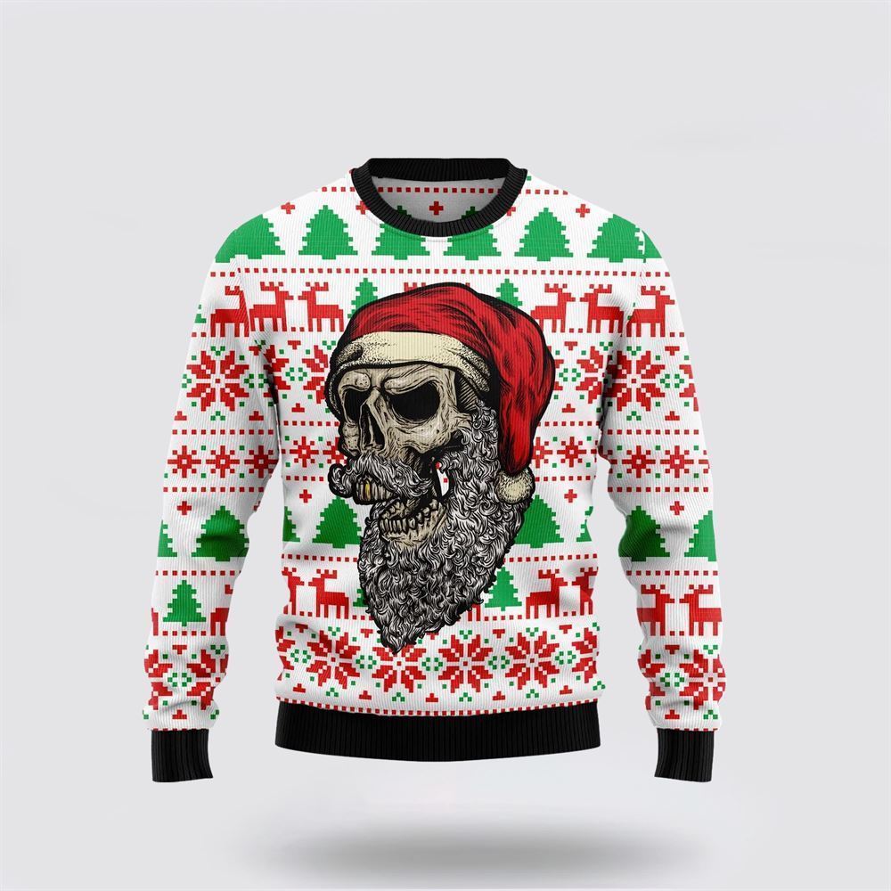 Skull Santa Claus Costume Ugly Christmas Sweater, Best Gift For Holiday, Christmas Crewneck Sweater, Christmas Winter Fashion