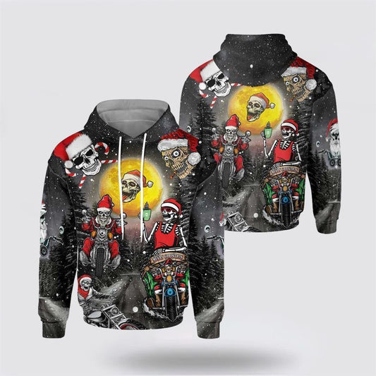 Skull Santa Motorcycle Merry Christmas All Over Print 3D Hoodie For Men & Women, Christmas Hoodie Cute, Christmas Gift, Christmas Fashion
