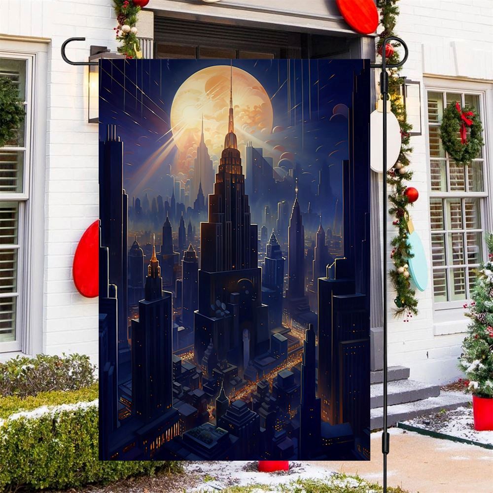 Skyscraper Silhouettes Yuletide's Luminous Tale Flag, Christmas Garden Flag, Home Decor Accessories, Christmas Outdoor Decor Ideas