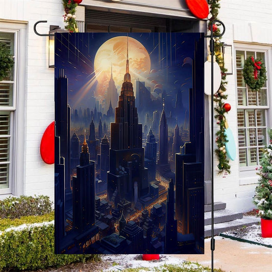 Skyscraper Silhouettes Yuletide's Luminous Tale Flag, Christmas Garden Flag, Home Decor Accessories, Christmas Outdoor Decor Ideas