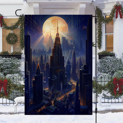 Skyscraper Silhouettes Yuletide's Luminous Tale Flag, Christmas Garden Flag, Home Decor Accessories, Christmas Outdoor Decor Ideas