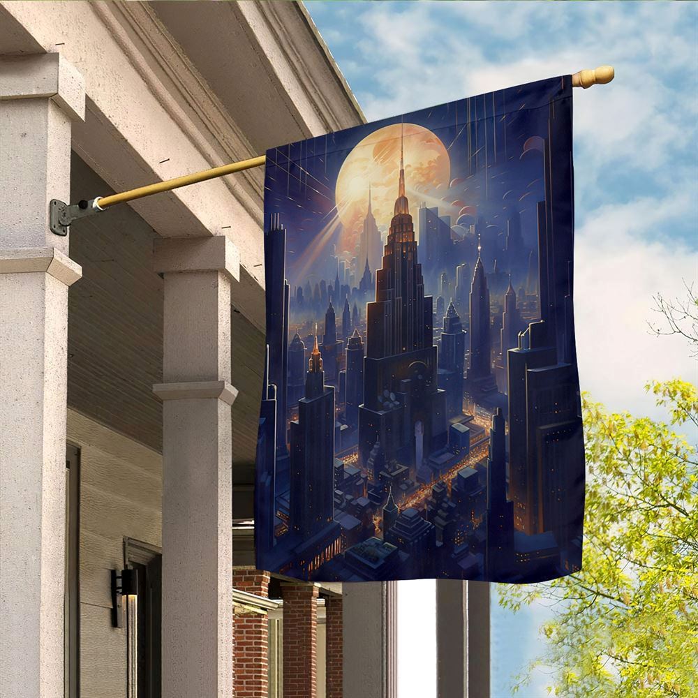 Skyscraper Silhouettes Yuletide's Luminous Tale Flag, Christmas Garden Flag, Home Decor Accessories, Christmas Outdoor Decor Ideas