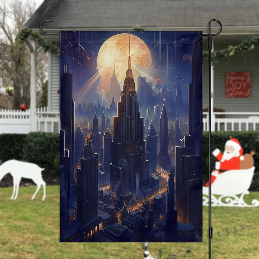 Skyscraper Silhouettes Yuletide's Luminous Tale Flag, Christmas Garden Flag, Home Decor Accessories, Christmas Outdoor Decor Ideas