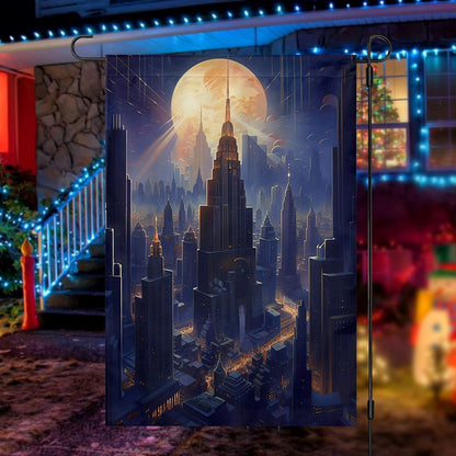 Skyscraper Silhouettes Yuletide's Luminous Tale Flag, Christmas Garden Flag, Home Decor Accessories, Christmas Outdoor Decor Ideas