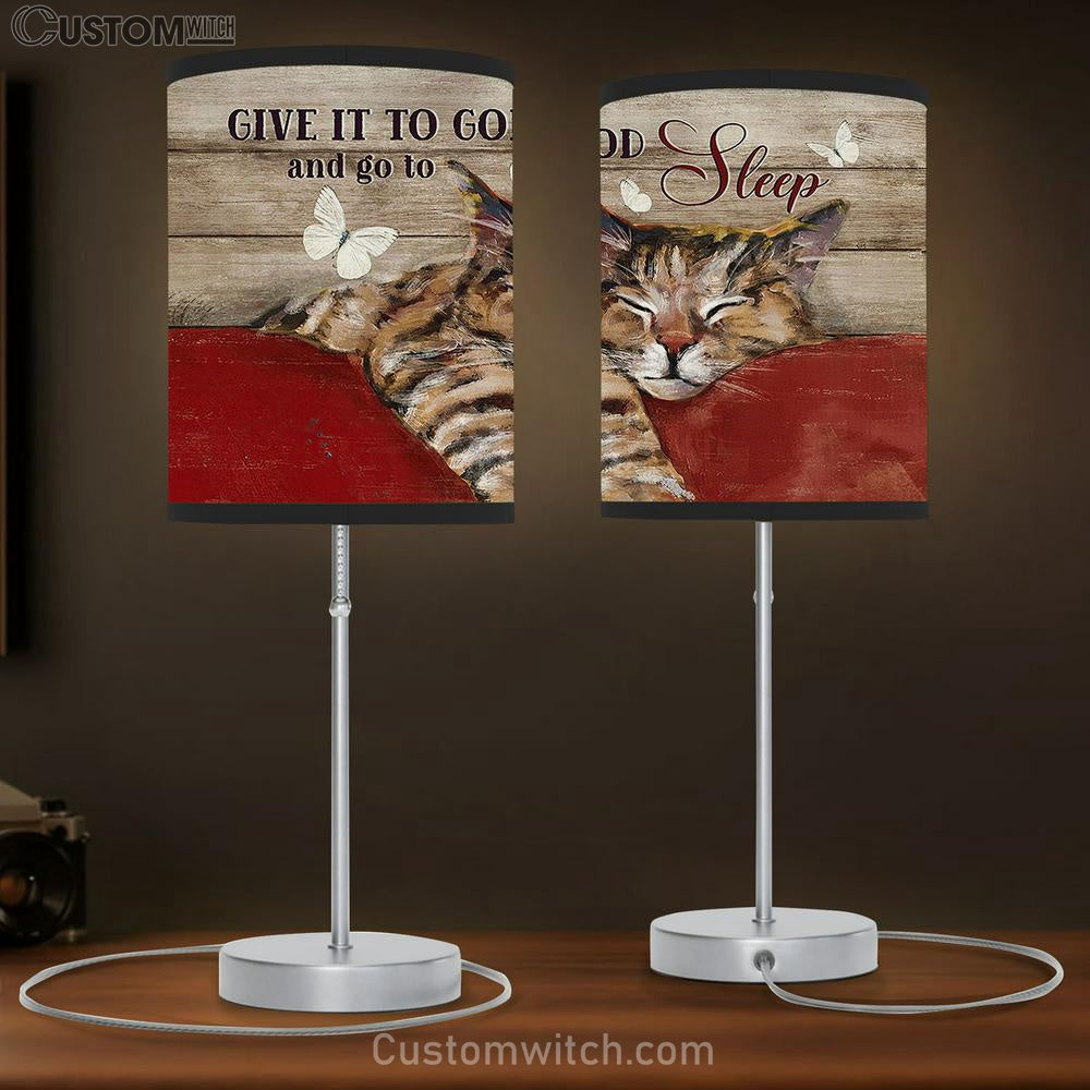 Sleeping Cat Butterfly Give It To God And Go To Sleep Table Lamb Painting - Christian Lamb Gift - Gifts For Cat Lovers
