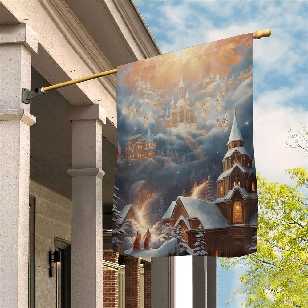 Snow Cloaked Cathedrals And Angelic Serenades Flag, Christmas Angel Garden Flag, Christmas Outdoor Decor Ideas