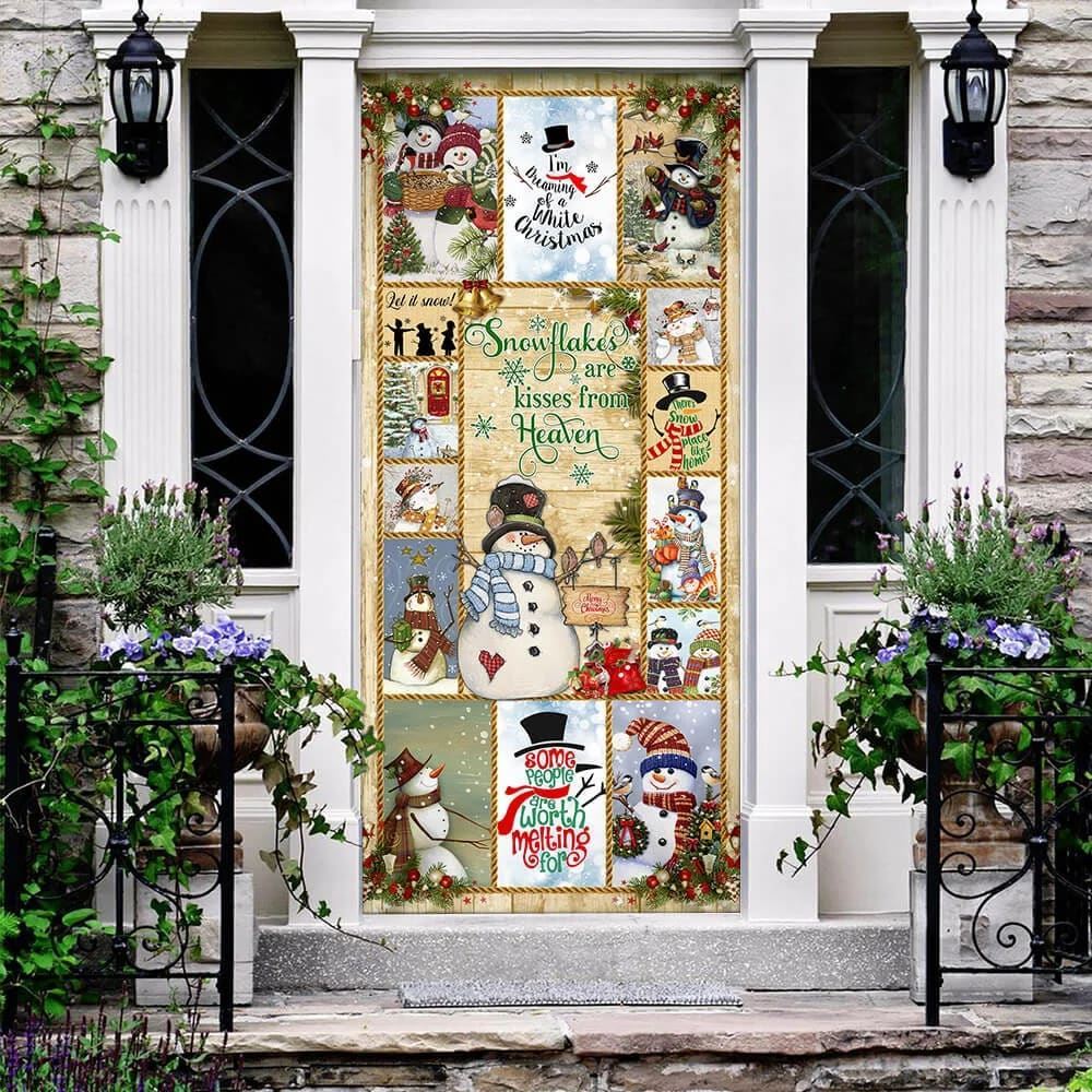 Snowflakes Are Kisses from Heaven Door Cover, Snowman Door Cover, Christmas Door Knob Covers, Christmas Outdoor Decoration