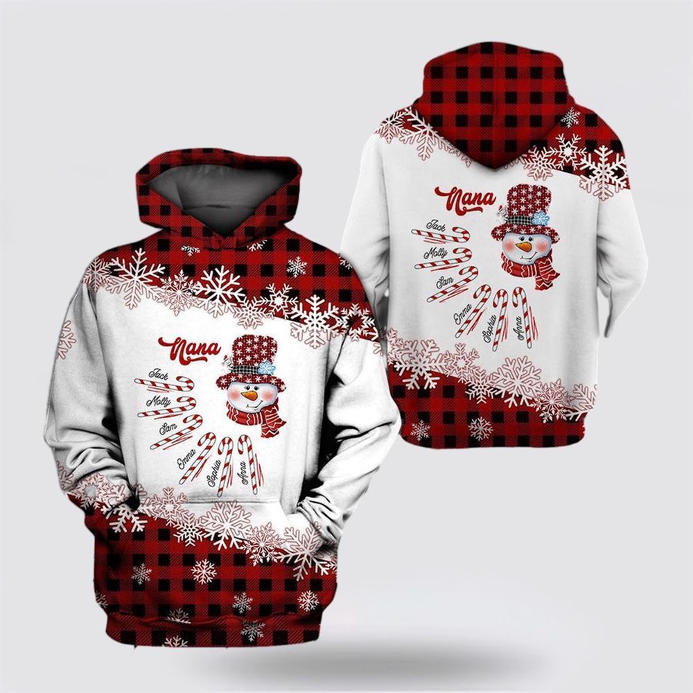 Snowman Grandma Candy Cane Christmas All Over Print 3D Hoodie For Men & Women, Christmas Hoodie Cute, Christmas Gift, Christmas Fashion