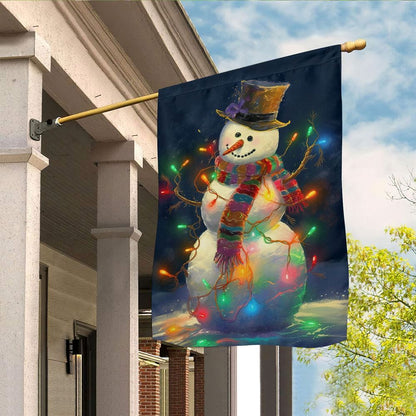 Snowman Surrounded By String Lights Flag, Christmas Garden Flag, Home Decor Accessories, Christmas Outdoor Decor Ideas