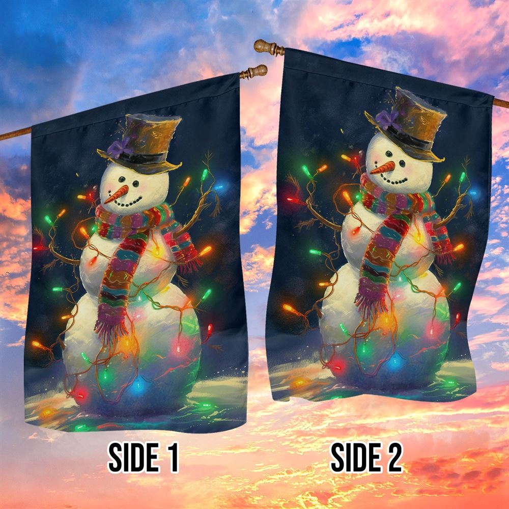 Snowman Surrounded By String Lights Flag, Christmas Garden Flag, Home Decor Accessories, Christmas Outdoor Decor Ideas