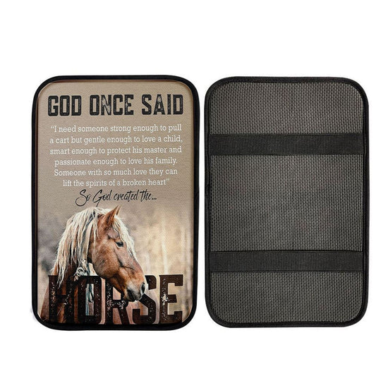So God Created The Horse Car Center Console Cover - Perfect Gift For Vets & Horse Lovers!, Christian Gift Car Armrest Pad