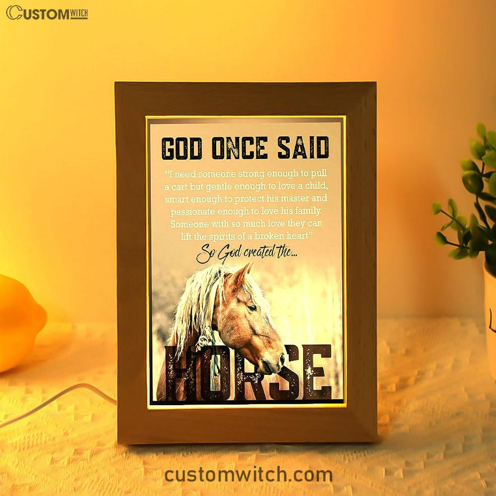 So God Created The Horse Frame Lamp Art - Perfect Gift For Vets & Horse Lovers! - Christian Night Light Decor