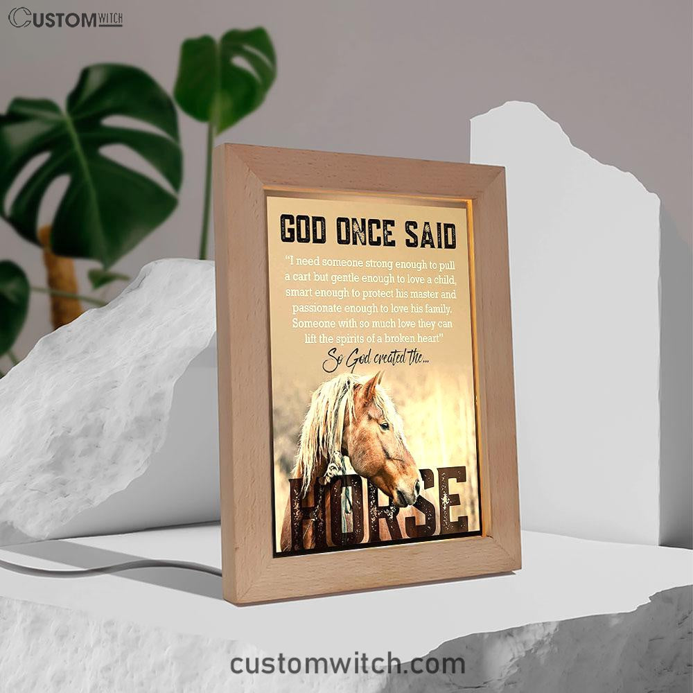 So God Created The Horse Frame Lamp Art - Perfect Gift For Vets & Horse Lovers! - Christian Night Light Decor