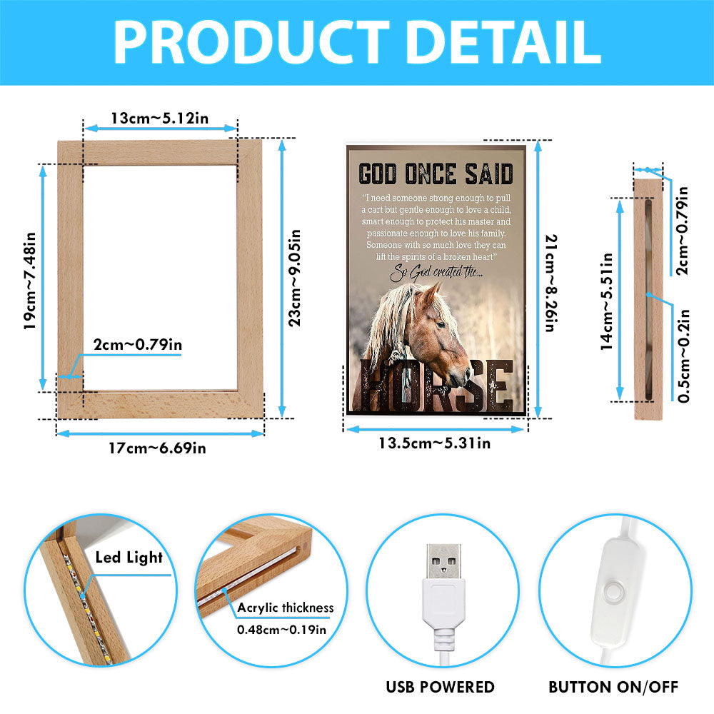 So God Created The Horse Frame Lamp Art - Perfect Gift For Vets & Horse Lovers! - Christian Night Light Decor