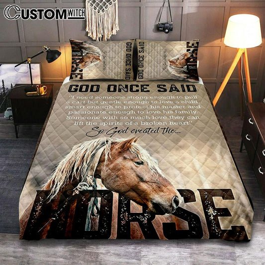 So God Created The Horse Quilt Bedding Set Bedroom - Perfect Gift For Vets & Horse Lovers! - Christian Quilt Bedding Set Bedroom Decor