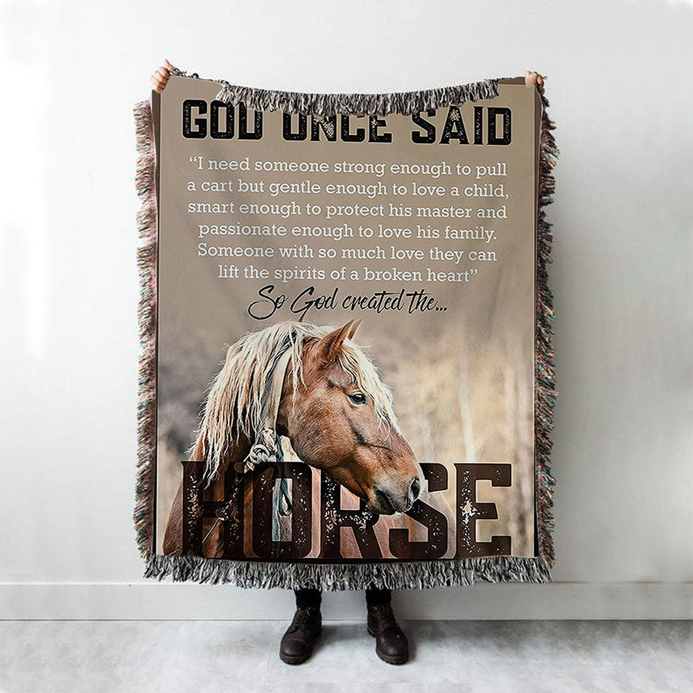 So God Created The Horse Woven Throw Blanket - Perfect Gift For Vets & Horse Lovers! - Christian Woven Throw Blanket Decor