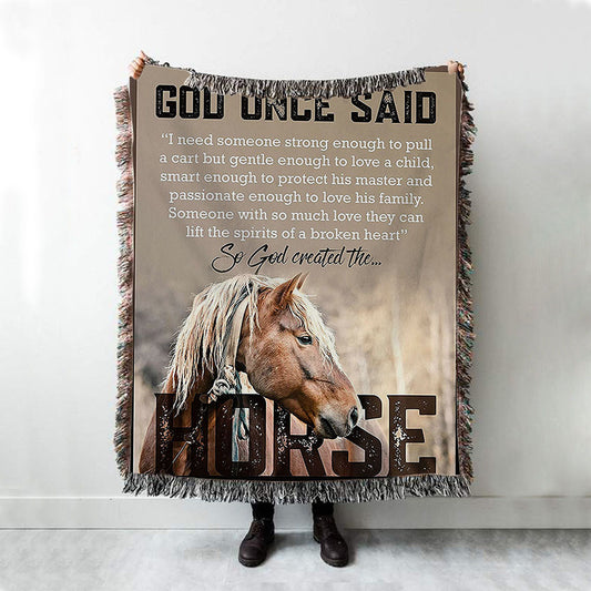 So God Created The Horse Woven Throw Blanket - Perfect Gift For Vets & Horse Lovers! - Christian Woven Throw Blanket Decor