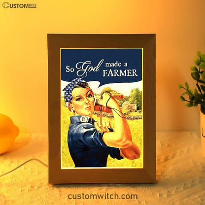 So God Made A Farmer Frame Lamp Art - Christian Night Light - Bible Verse Wooden Lamp