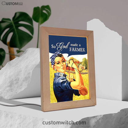 So God Made A Farmer Frame Lamp Art - Christian Night Light - Bible Verse Wooden Lamp