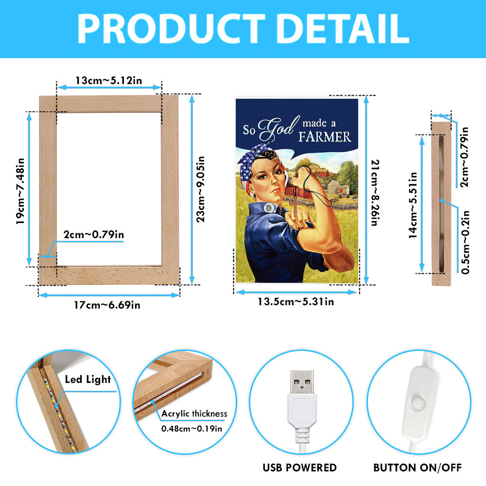 So God Made A Farmer Frame Lamp Art - Christian Night Light - Bible Verse Wooden Lamp
