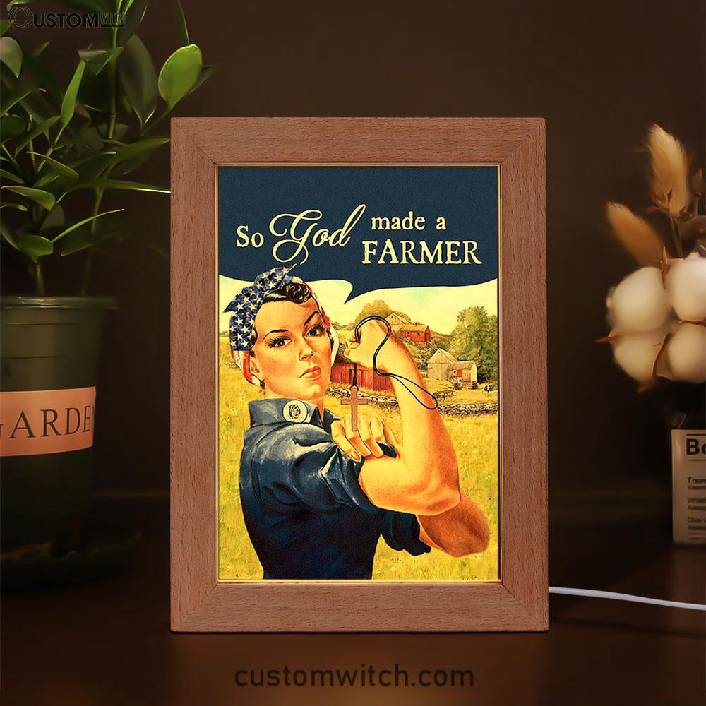 So God Made A Farmer Frame Lamp Art - Christian Night Light - Bible Verse Wooden Lamp