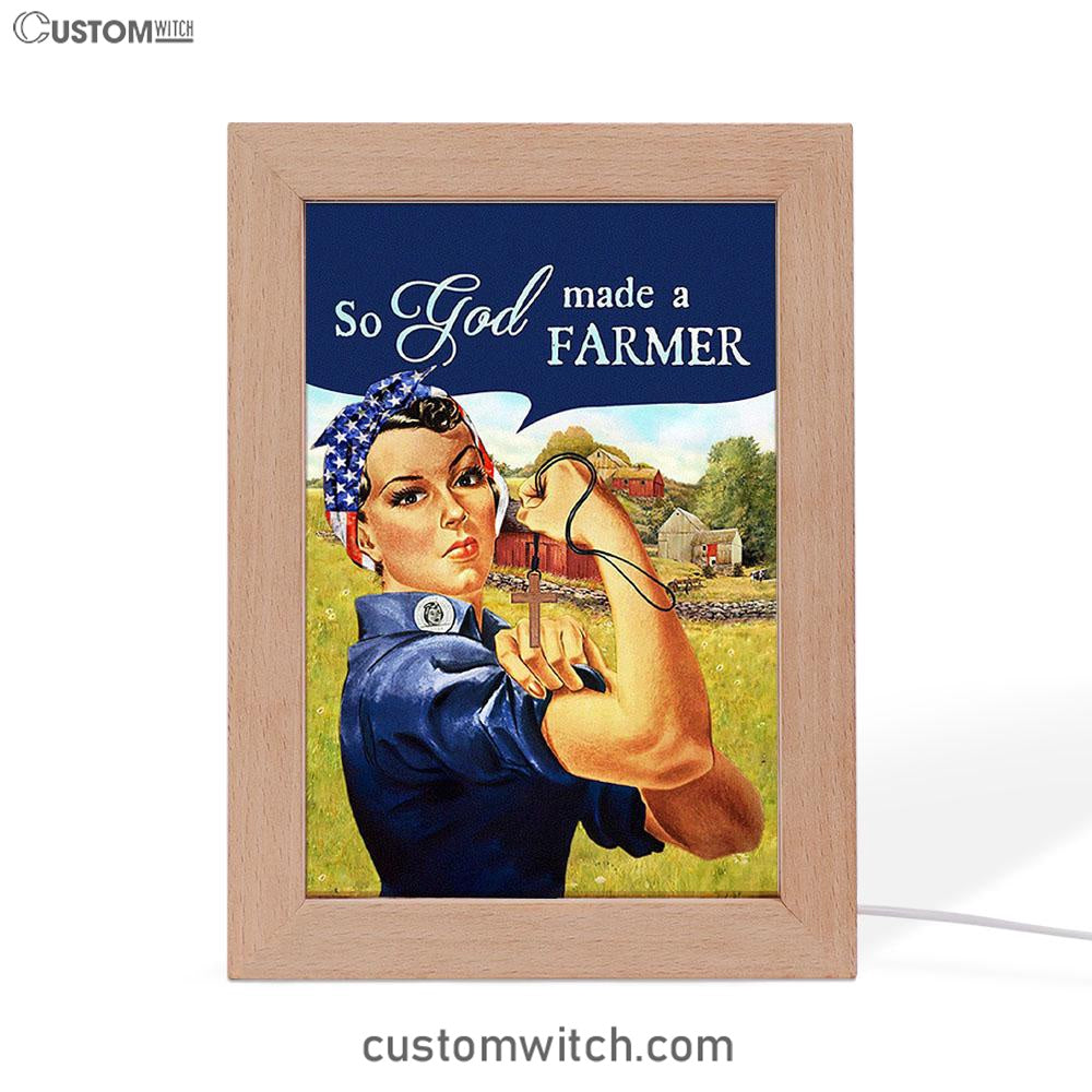 So God Made A Farmer Frame Lamp Art - Christian Night Light - Bible Verse Wooden Lamp