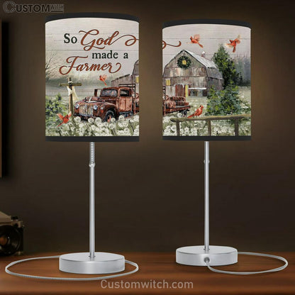 So God Made A Farmer Red Cardinal Old Truck Wooden Cross Table Lamb Art - Bible Verse Lamb Gift - Christian Bedroom Decor