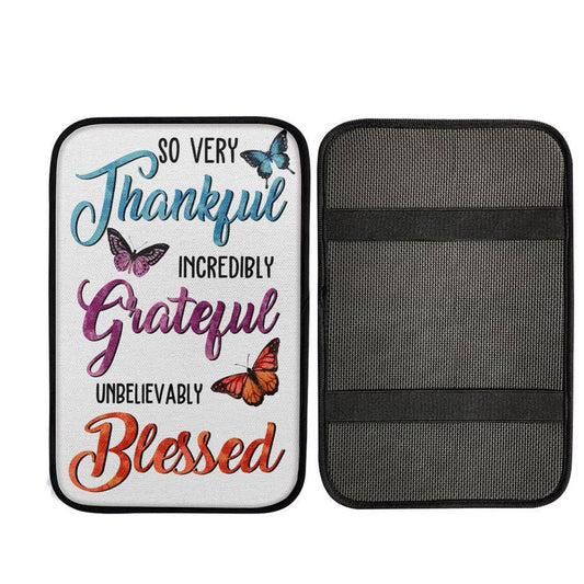 So Very Thankful Incredibly Grateful Unbelievably Blessed Butterflies Car Center Console Cover, Cross Car Interior Accessories