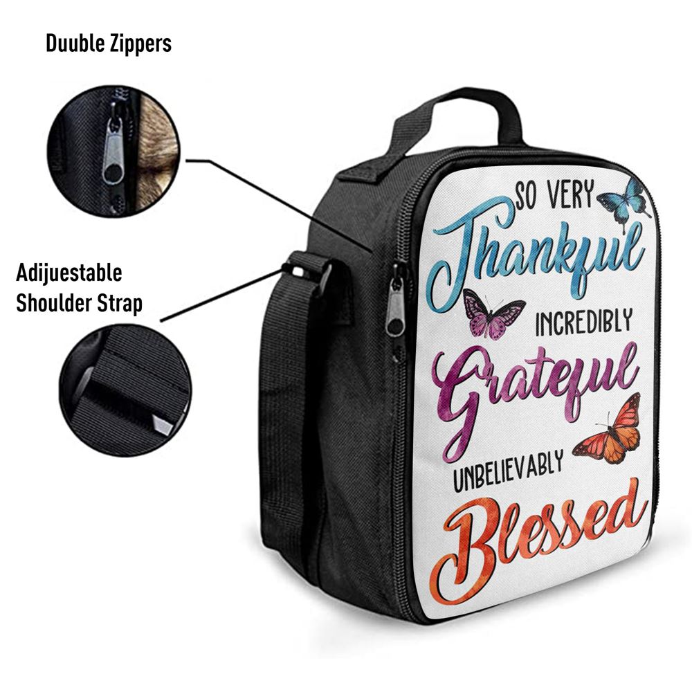 So Very Thankful Incredibly Grateful Unbelievably Blessed Butterflies Lunch Bag, Bible Verse Lunch Bag For Men And Women