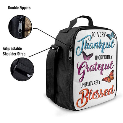 So Very Thankful Incredibly Grateful Unbelievably Blessed Butterflies Lunch Bag, Bible Verse Lunch Bag For Men And Women