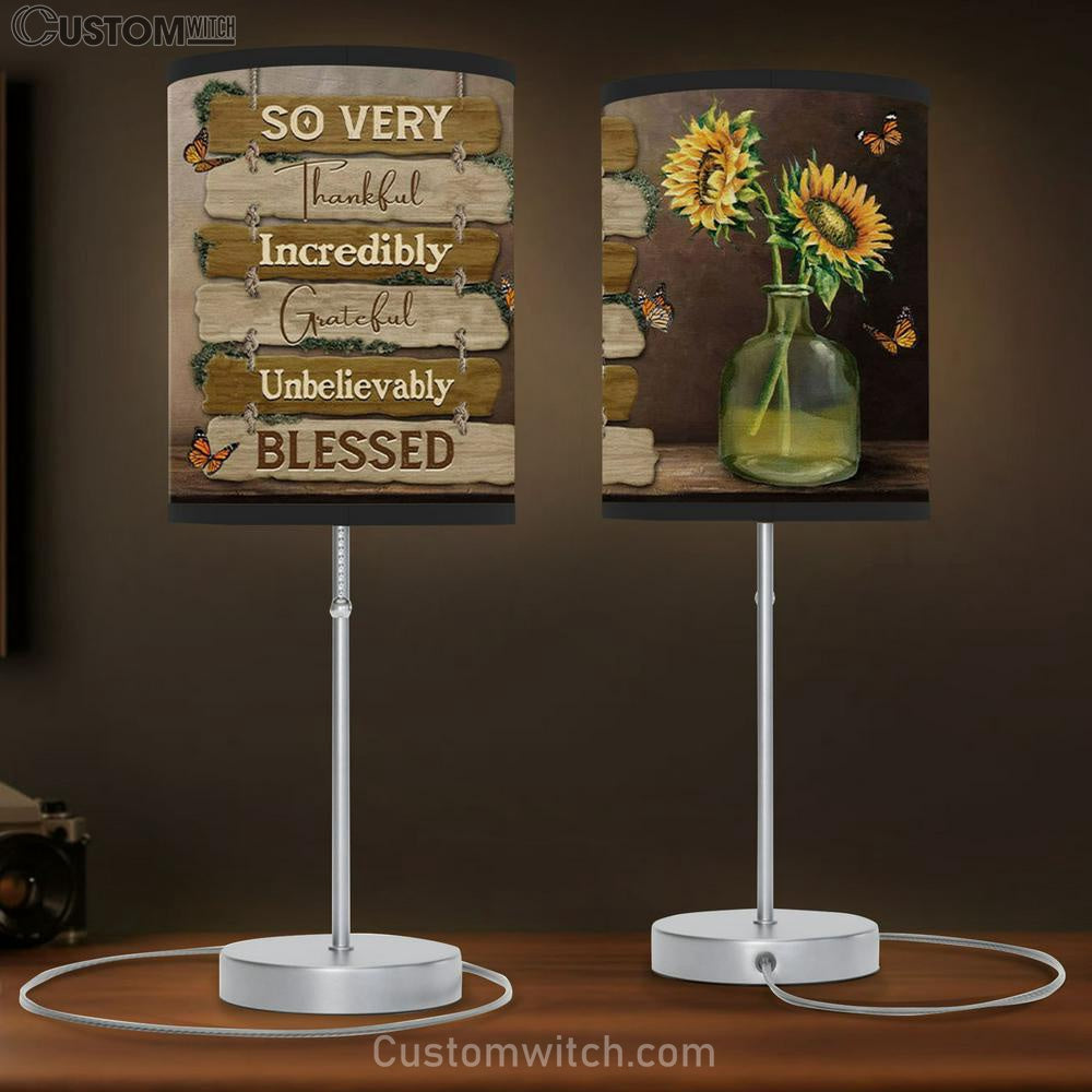 So Very Thankful Incredibly Grateful Unbelievably Blessed Table Lamb Gift - Butterfly Sunflower - Christian Bedroom Decor