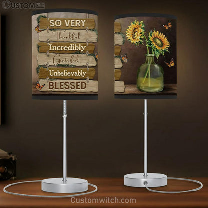 So Very Thankful Incredibly Grateful Unbelievably Blessed Table Lamb Gift - Butterfly Sunflower - Christian Bedroom Decor