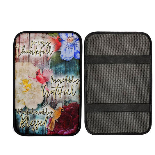 So Very Thankful Incredibly Grateful Unbelievably Blessed Cardinal Bird Car Center Console Cover, Cross Car Interior Accessories