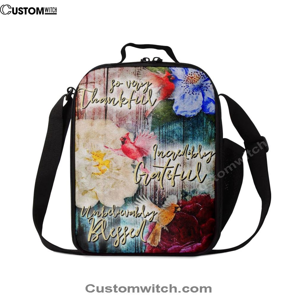 So Very Thankful Incredibly Grateful Unbelievably Blessed Cardinal Bird Lunch Bag, Bible Verse Lunch Bag For Men And Women